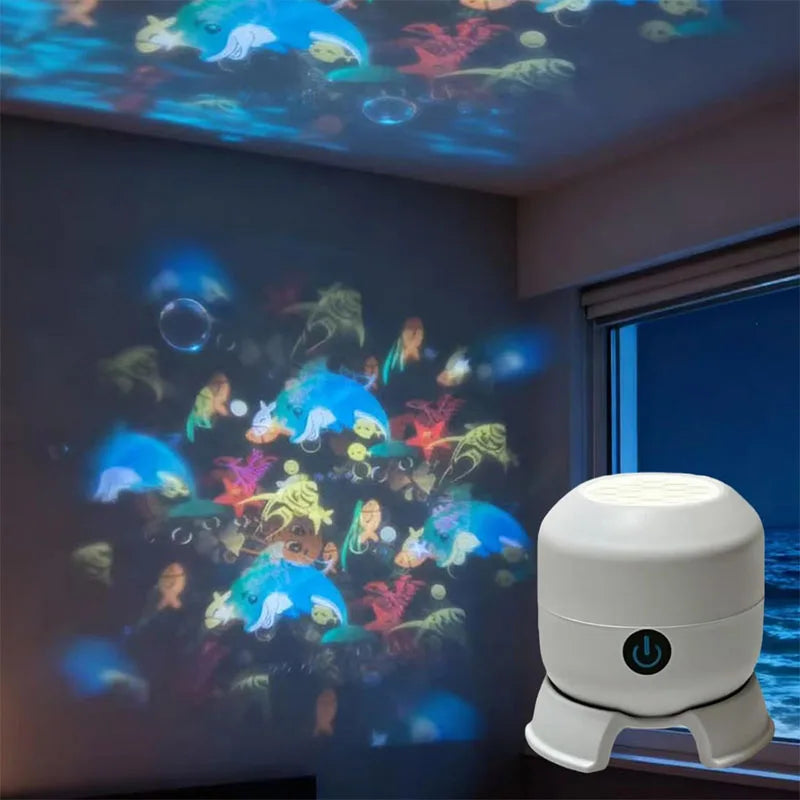 LED Projection Night Light Ocean Snowflake Christmas Dynamic USB Rechargeable Projector