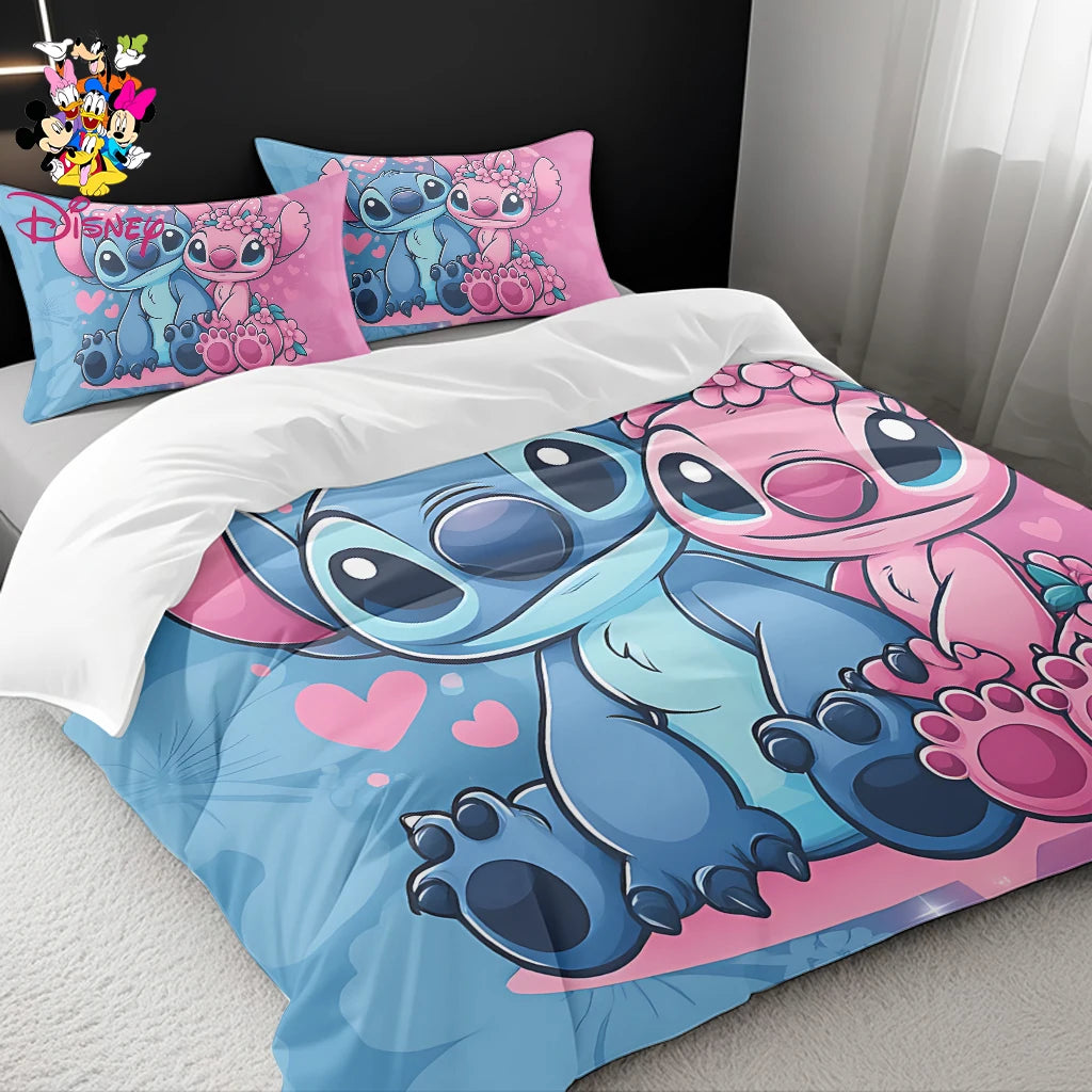 2/3pcs Disney Stitch & Mickey Duvet Cover Set Without Filler  Soft Bed Sheet,Skin-Friendly & Breathable Bedding Set Holiday Gift