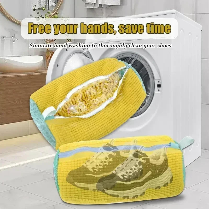 Shoe Washing Machine Bag with Liquid Shoe Brush Set - Durable Laundry Shoe Bag for All Shoe Types (1/2/4 Pcs)
