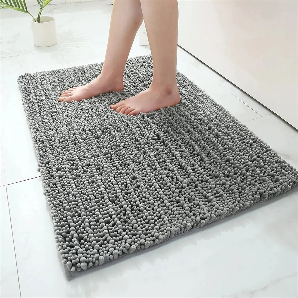 Olanly Chenille Bathroom Rug Non-Slip Bath Mat Soft Shower Bathroom Mat Floor Tub Fluffy Shag Bath Foot Rugs Microfiber Carpet