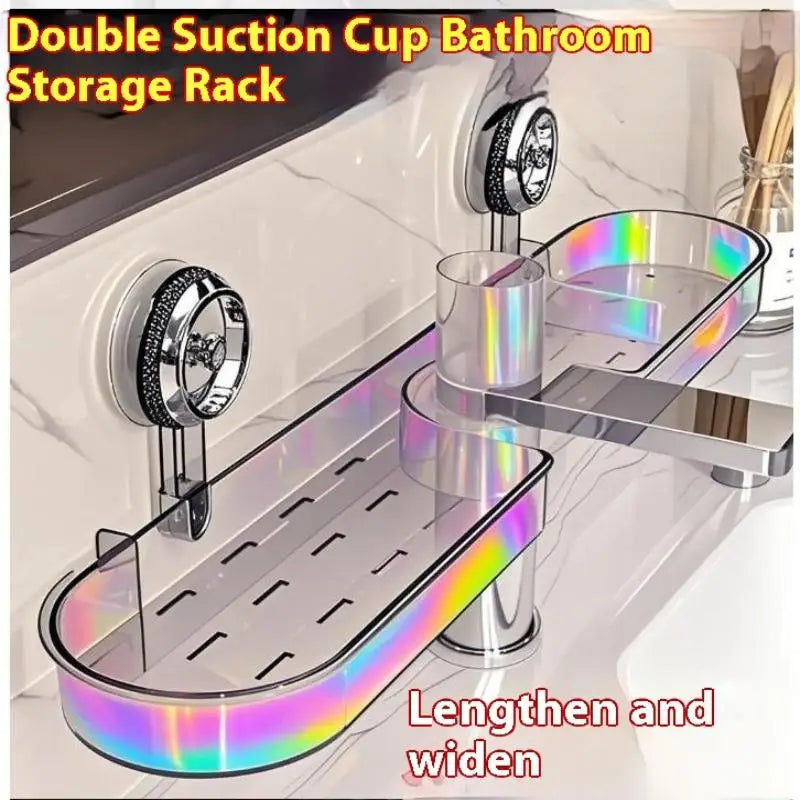 Suction Cup Bathroom Organizer Rack Wall Mounted Draining Storage Shelf