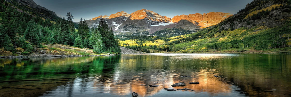 Landscape Canvas Wall Art - Lake, Forest & Mountain Scenery Painting Poster for Living Room & Bedroom - Hom Haven
