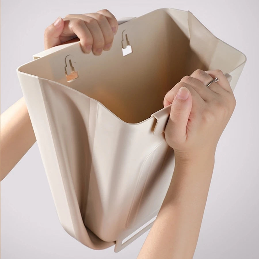 Foldable Hanging Kitchen Trash Can Space-Saving Cabinet Waste Bin