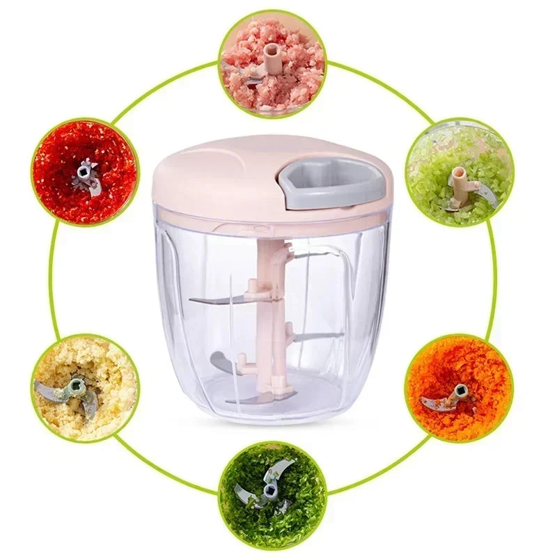 Manual Garlic Chopper & Vegetable Cutter - 500/900ml Rotating Slicer, Crusher & Meat Grinder