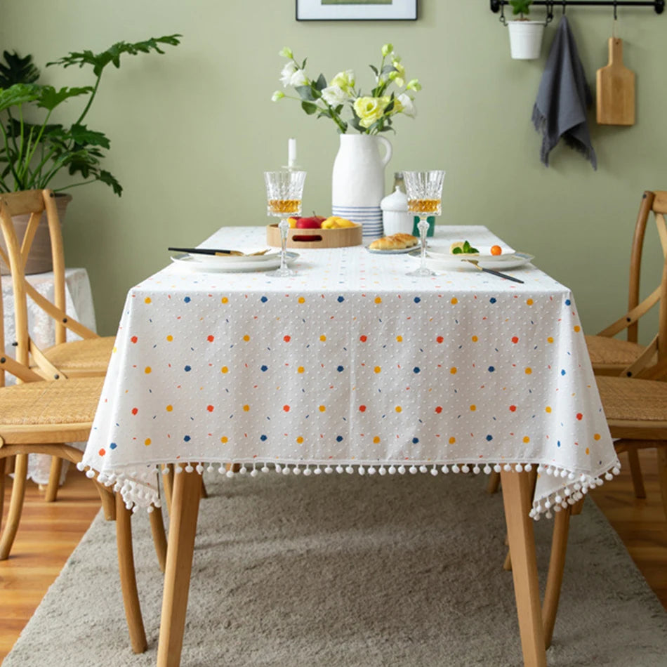 Korean Style Small Daisy Cotton Floral Tablecloth,Tea Table Decoration,Rectangle Table Cover For Kitchen Wedding Dining Room