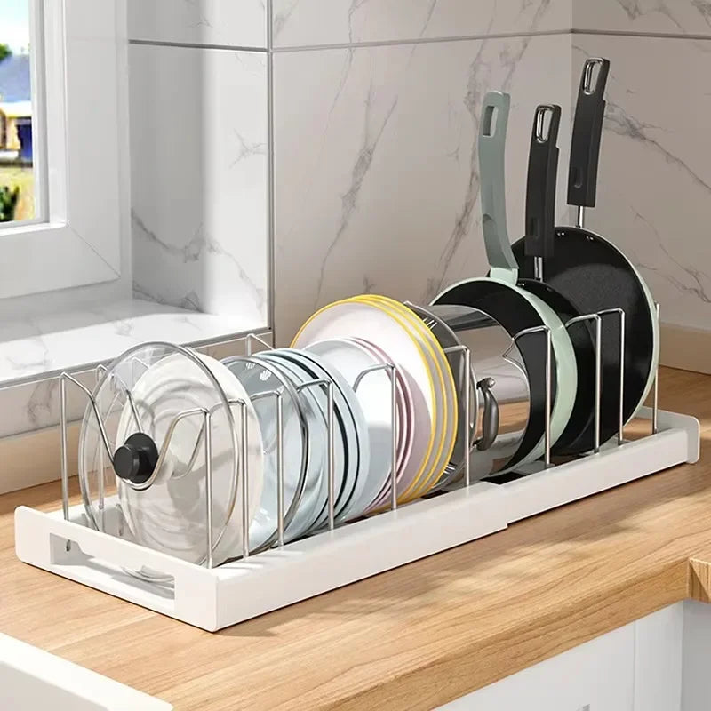 Adjustable Expandable Pot & Lid Organizer Rack with 7 Compartments