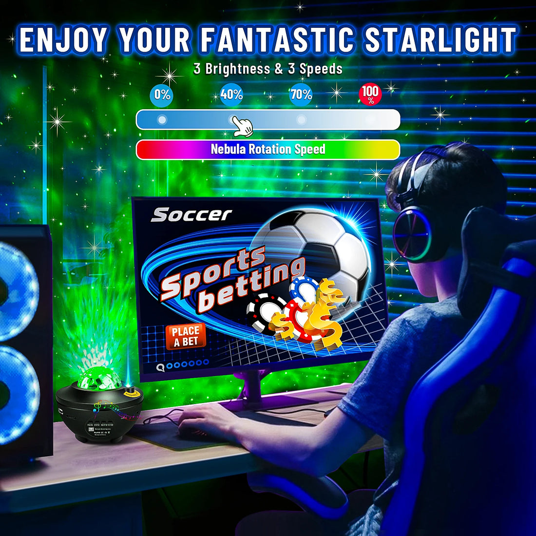 Starry Galaxy Projector Night Light with Bluetooth Music Night Lamp