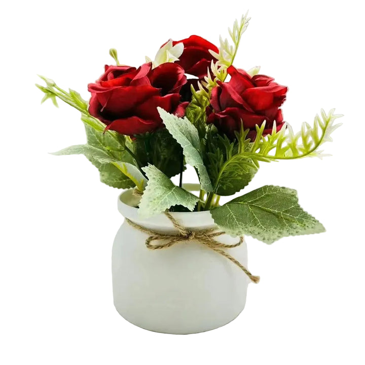 3-Rose Artificial Potted Plant - Realistic Fake Flower Miniscape with Vibrant Colors for Home Decor
