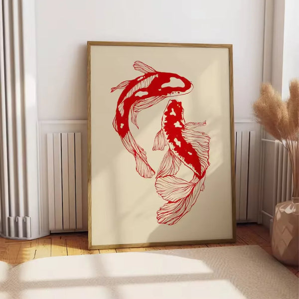 Vintage Red Koi Canvas Wall Art Poster - Unframed Animal Print for Living Room & Office Decoration - Hom Haven