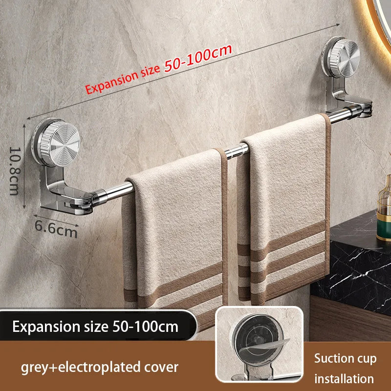 Suction Cup Retractable Towel Bar Rotatable Bathroom Storage Rack