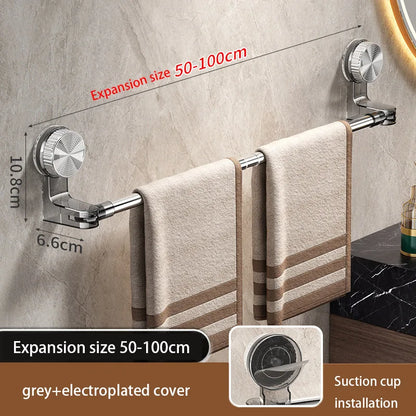 Suction Cup Retractable Towel Bar Rotatable Bathroom Storage Rack - Hom Haven