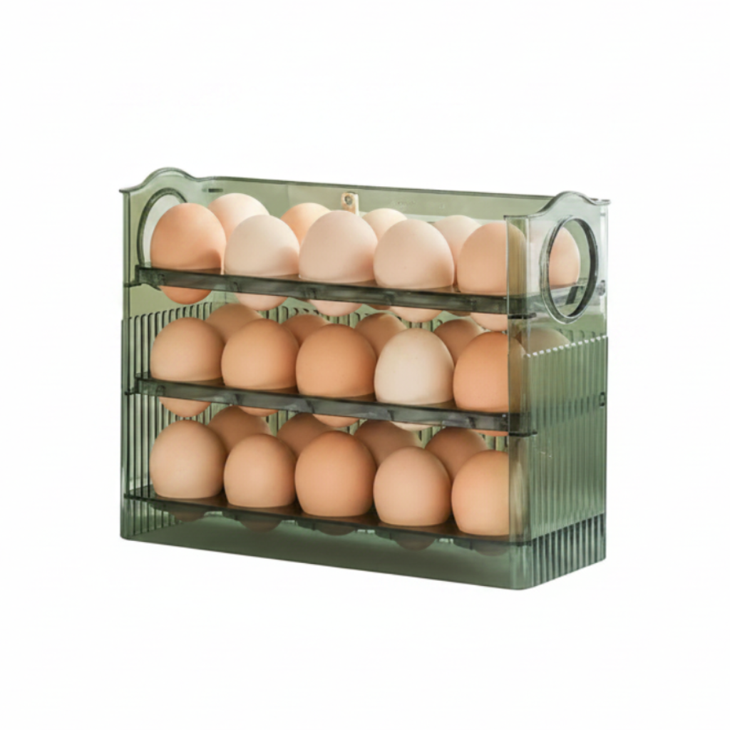 Multi-Layer Refrigerator Egg Tray Organizer with Auto Open Close Lid
