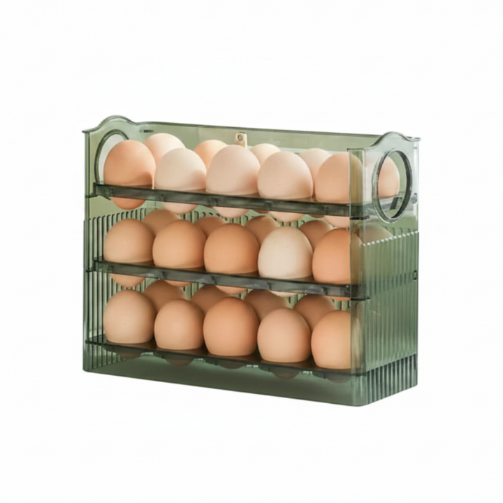 Multi-Layer Refrigerator Egg Tray Organizer with Auto Open Close Lid