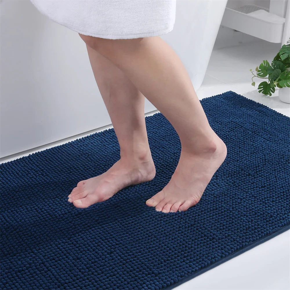 Olanly Chenille Bathroom Rug Non-Slip Bath Mat Soft Shower Bathroom Mat Floor Tub Fluffy Shag Bath Foot Rugs Microfiber Carpet