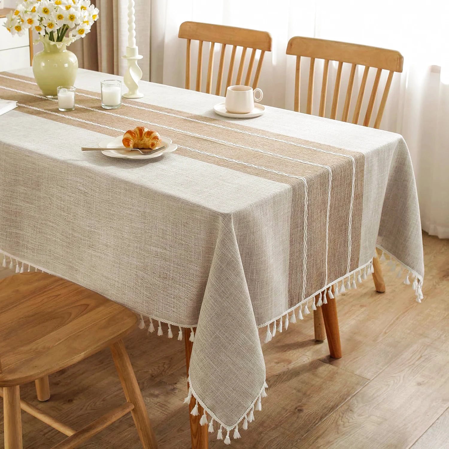 Battilo Linen Cotton Tablecloth Round Rectangular Table Cloth Waterproof Table Cover for Dining Coffee Table Kitchen Room Decor