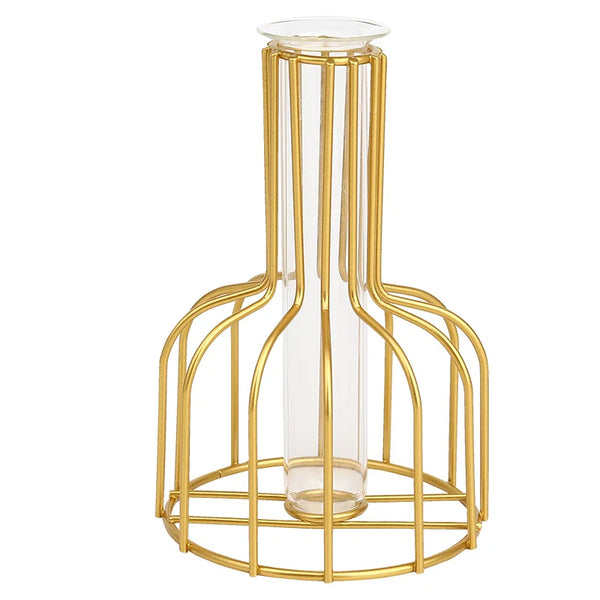 Nordic Iron Golden Hydroponic Vase - Living Room Table Top Decoration for Dried Flowers & Green Plants - Hom Haven