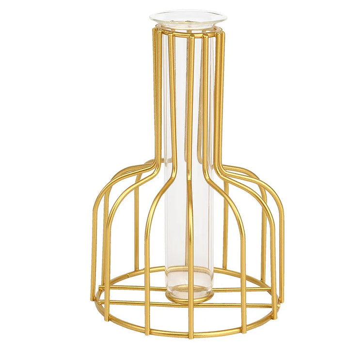 Nordic Iron Golden Hydroponic Vase - Living Room Table Top Decoration for Dried Flowers & Green Plants