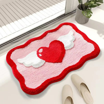 VIKAMA Angel Wings Bathroom Carpet - Pink Love Wave Edge Anti-Slip Bedroom & Entryway Rug - Hom Haven