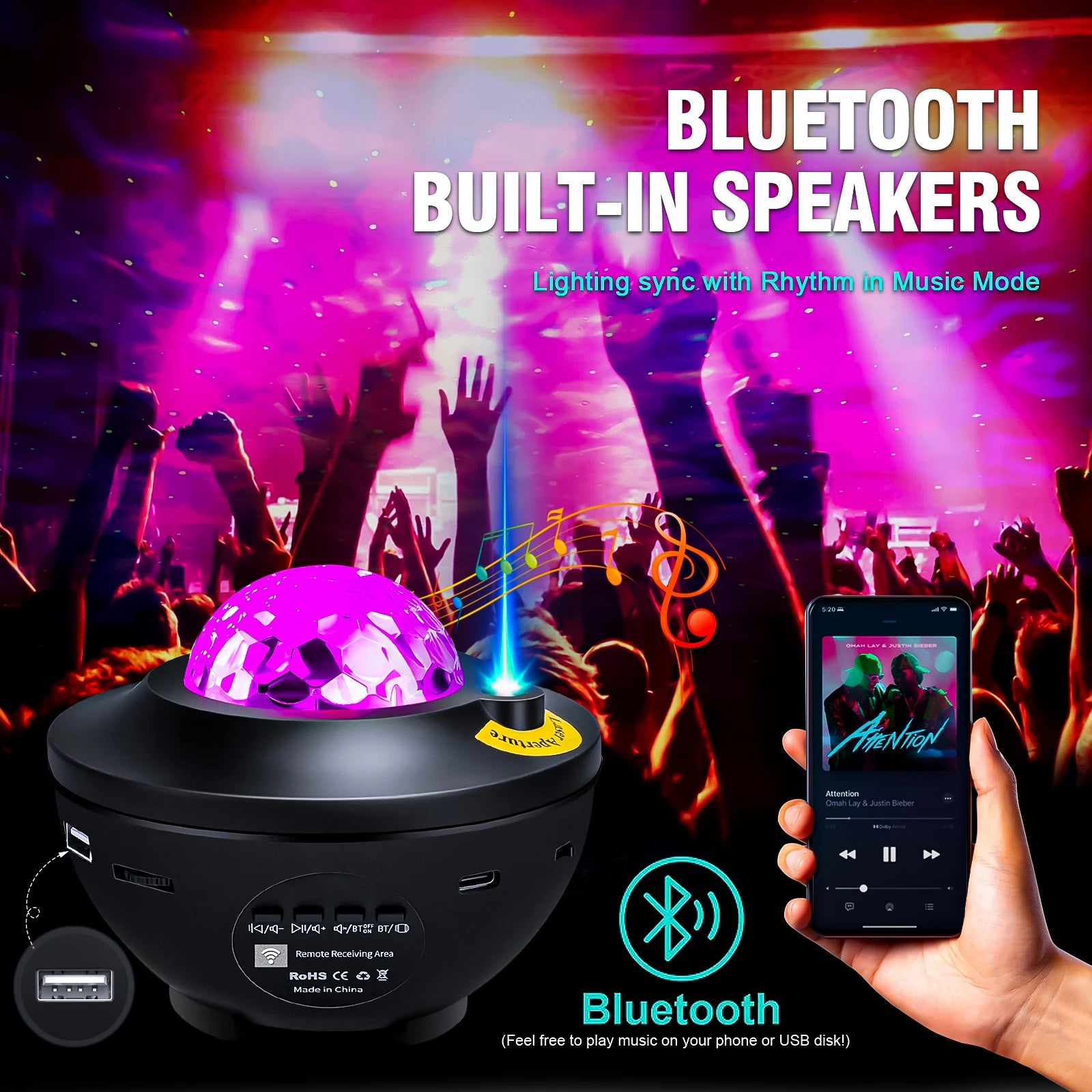Starry Galaxy Projector Night Light with Bluetooth Music Night Lamp