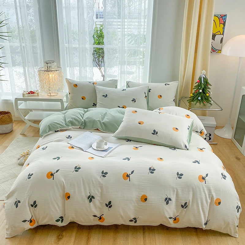 3-piece cartoon heart-shaped plant floral print set, a duvet cover and a pair of pillowcases (no padding), suitable for bedroom
