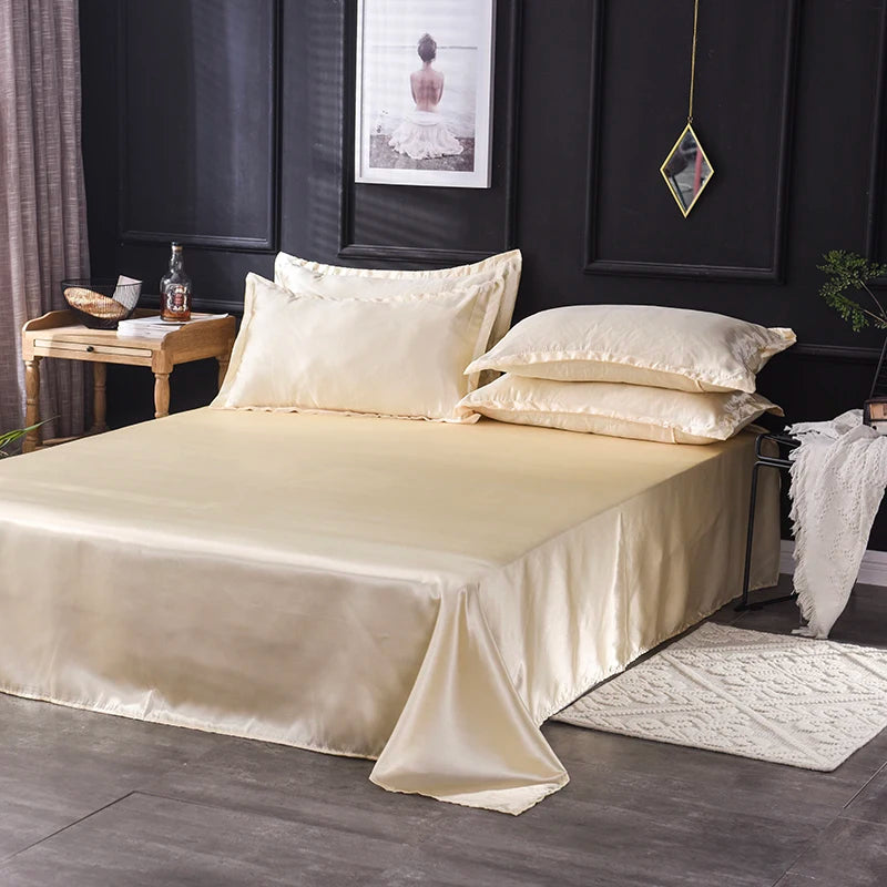 Satin Bedsheet Mattress Cover Faux Silk Flat Sheet Pillowcase Sets Bedspread Bedding Full Queen King Size for Bedroom Home Decor