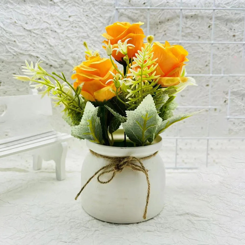 3-Rose Artificial Potted Plant - Realistic Fake Flower Miniscape with Vibrant Colors for Home Decor