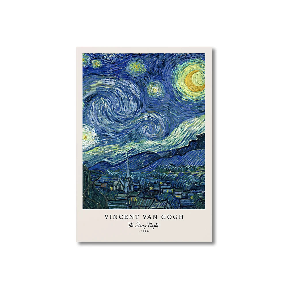Vincent Van Gogh Starry Night Canvas Wall Art - Unframed Classic Painting Print for Living Room Decor - Hom Haven
