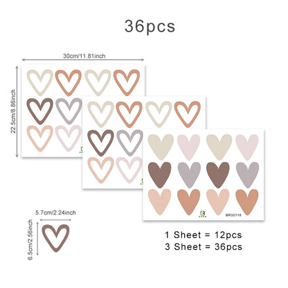 36-Piece Boho Heart Wall Stickers - Trendy Bohemian Wall Decals for Living Room, Bedroom & Nursery - Hom Haven