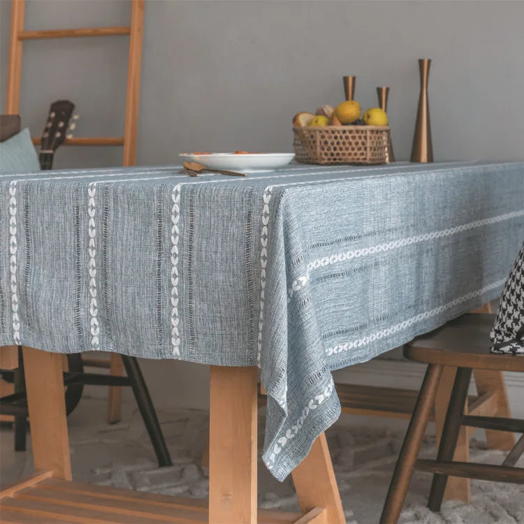 Cotton Linen Stripe Tassel Tablecloth Stain Resistant Dust-Proof Table Cover for Kitchen Dinning Tabletop Decoration Rectangular