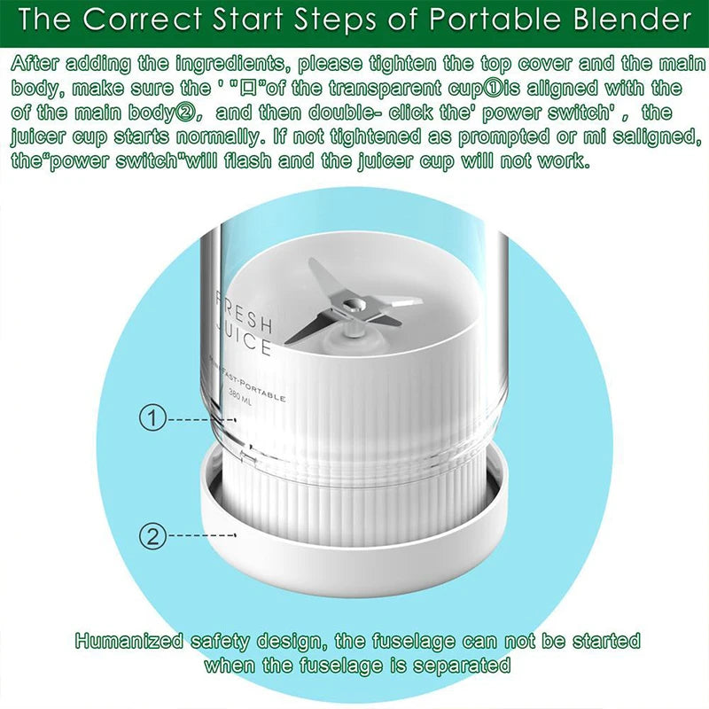 Portable Mini Electric Blender Bottle for Fresh Juice Smoothies Shakes