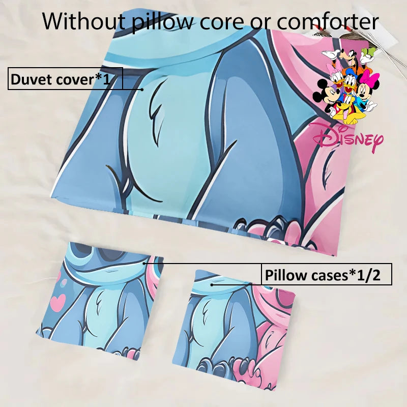 2/3pcs Disney Stitch & Mickey Duvet Cover Set Without Filler  Soft Bed Sheet,Skin-Friendly & Breathable Bedding Set Holiday Gift