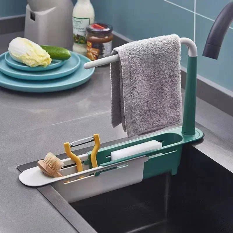 Telescopic Sink Drain Rack Adjustable Soap & Sponge Organizer