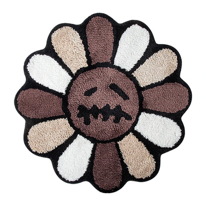 Smiling Face Tufted Round Rug - Retro Rainbow Flower Art Rug for Bedroom, Bathroom & Living Room - Hom Haven