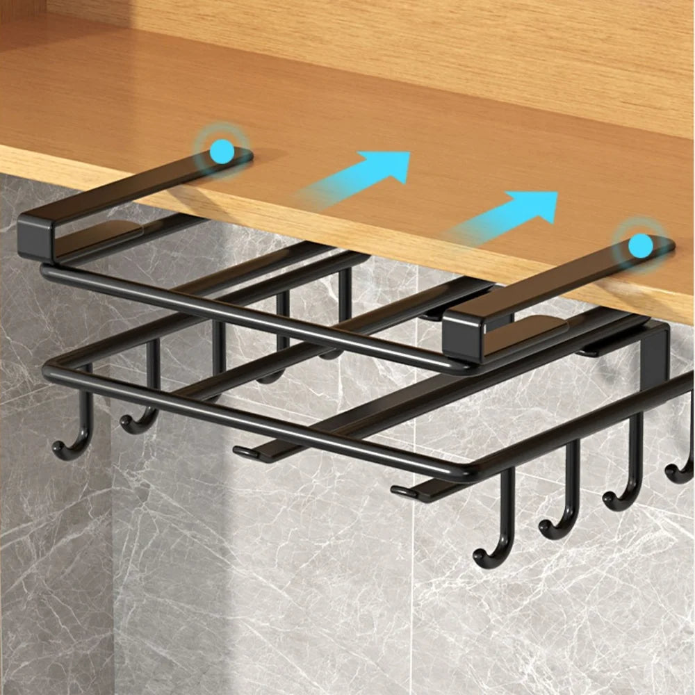 Kitchen Hanging Organizer Rack with Hooks Under Cupboard Paper Towel Rags Hanger Cutting Board Pot Cover Holder Storage Shelf