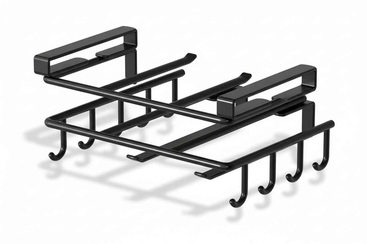 Under Cabinet Kitchen Hanging Organizer Rack with Hooks - Paper Towel, Cutting Board & Pot Lid Holder - Hom Haven