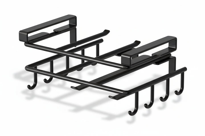 Under Cabinet Kitchen Hanging Organizer Rack with Hooks - Paper Towel, Cutting Board & Pot Lid Holder