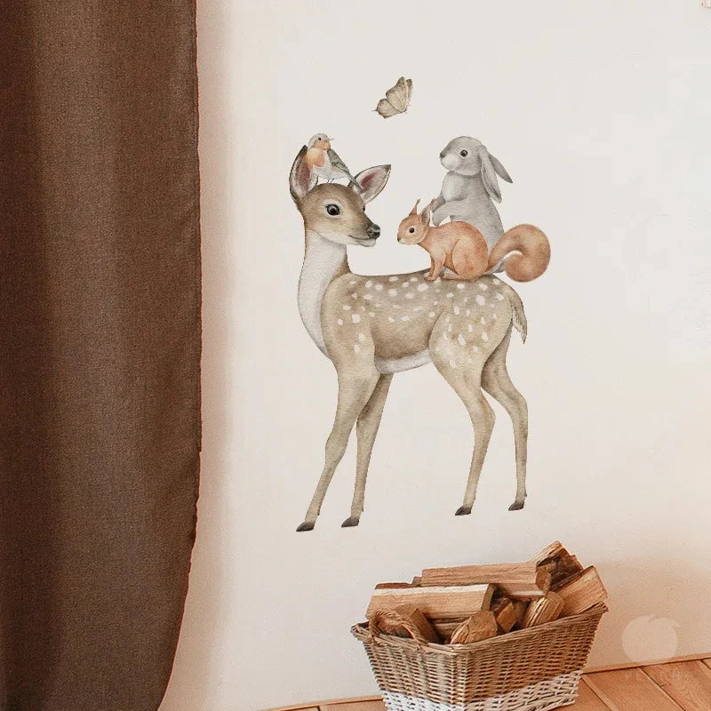 Cartoon Animal Sika Deer Fox Rabbit Room Background Decorative Wall Stickers Room Decoration
