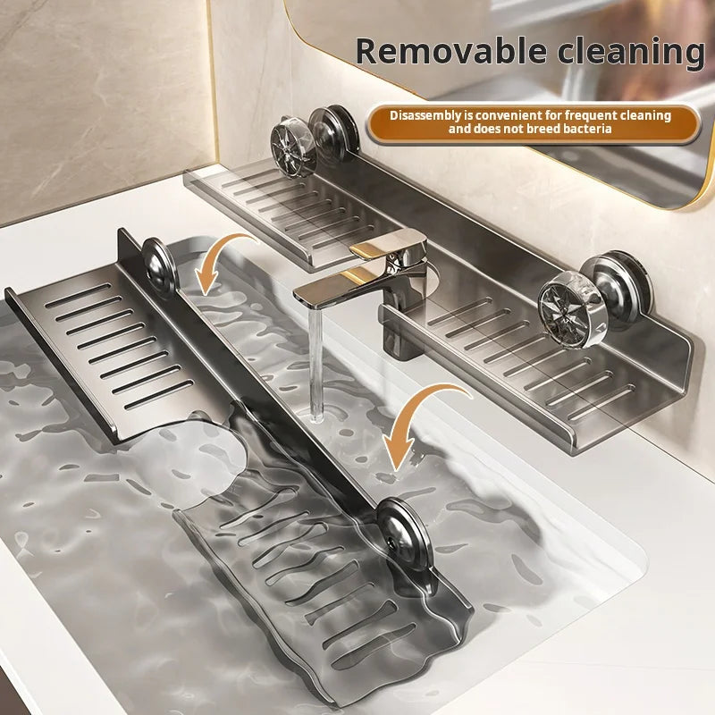 Suction Cup Wall-Mounted Bathroom Shelf - No-Drill Mirror Front Washbasin Storage Rack - Hom Haven