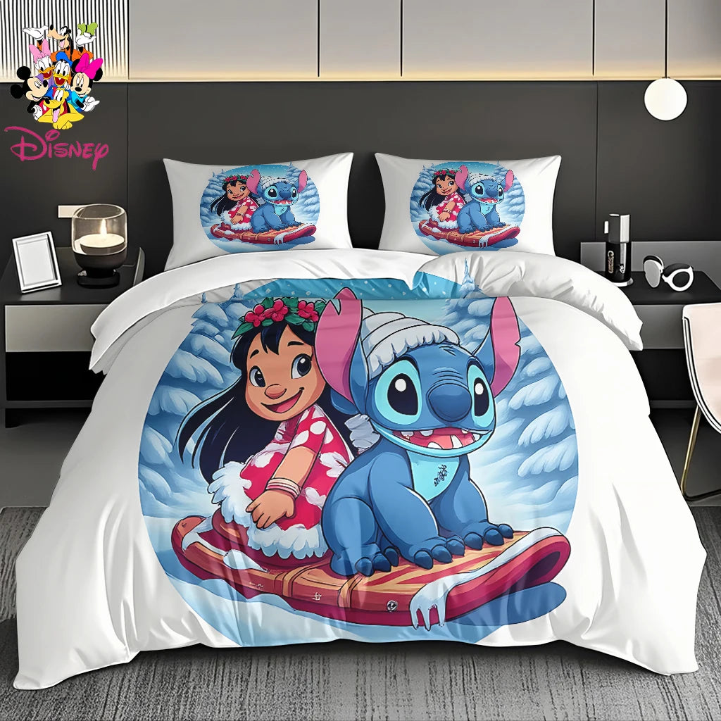 2/3pcs Disney Stitch & Mickey Duvet Cover Set Without Filler  Soft Bed Sheet,Skin-Friendly & Breathable Bedding Set Holiday Gift
