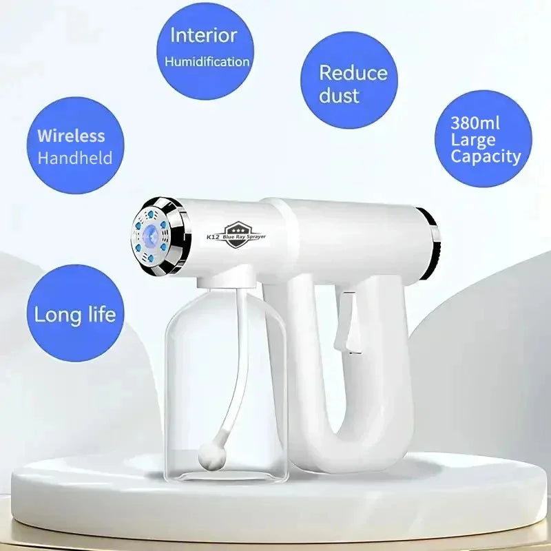 USB Rechargeable Nano Steam Spray Gun Blue Light Hair & Barber Mist Sprayer 300 ML