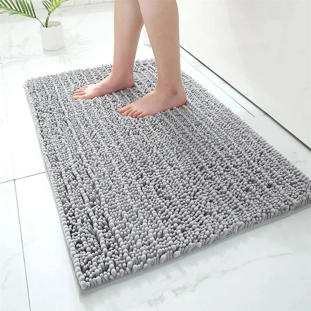Olanly Chenille Bathroom Rug Non-Slip Bath Mat Soft Shower Bathroom Mat Floor Tub Fluffy Shag Bath Foot Rugs Microfiber Carpet