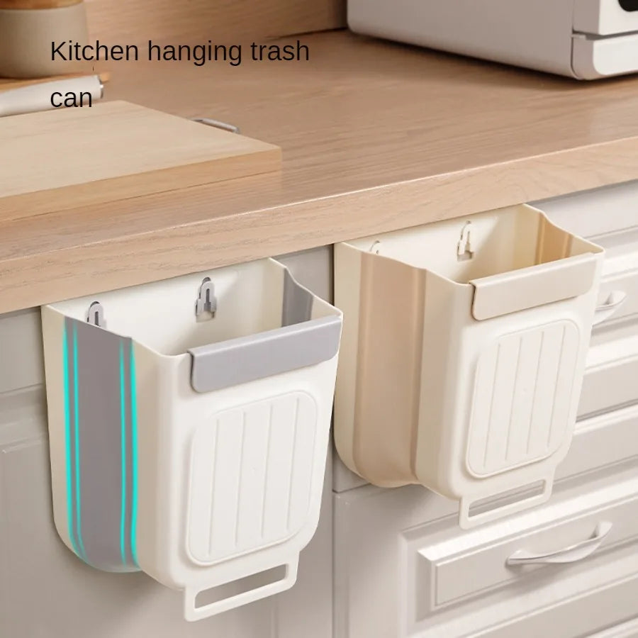 Foldable Hanging Kitchen Trash Can Space-Saving Cabinet Waste Bin