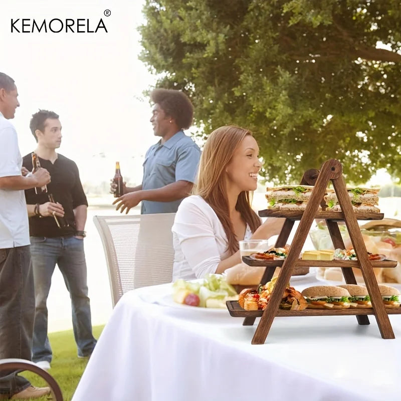 3 Tier Serving Tray Three Tiered Cupcake Stand Rectangle Serving Platter Wooden Tiered Tray Party Serving Brown Decorative Tray