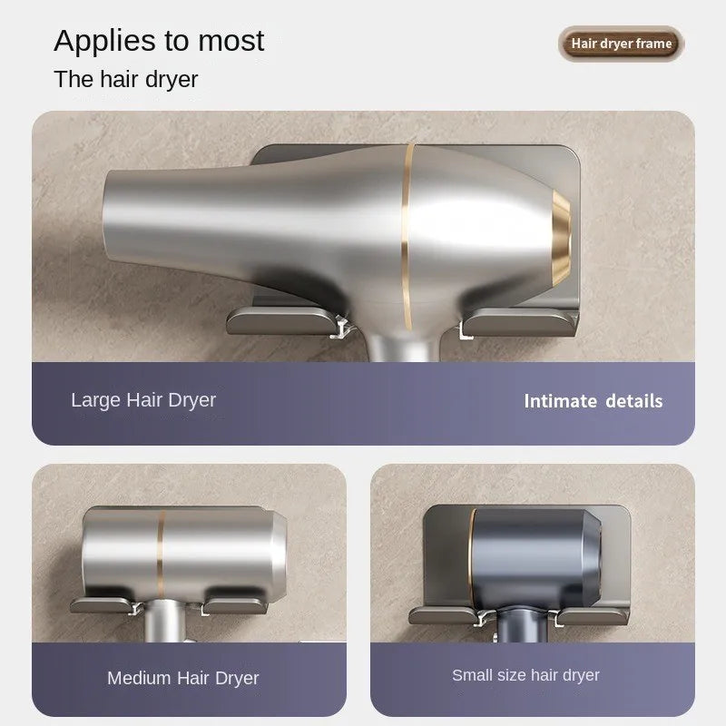 Wall-Mounted Hair Dryer Holder & Straightener Stand - Nail-Free Aluminum Bathroom Storage Shelf - Hom Haven