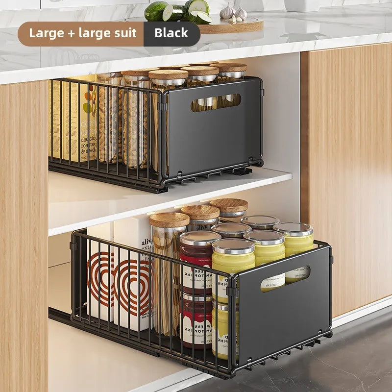 Pull-Out Cabinet Storage Rack - Metal Kitchen Seasoning & Bathroom Deep Cabinet Organizer Basket