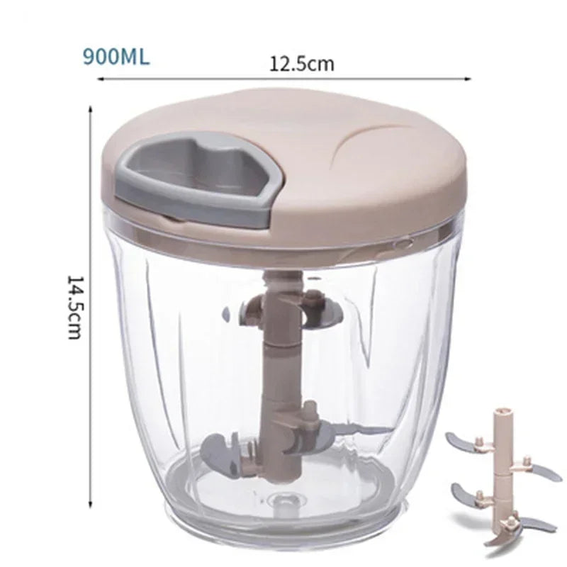 Manual Garlic Chopper & Vegetable Cutter - 500/900ml Rotating Slicer, Crusher & Meat Grinder