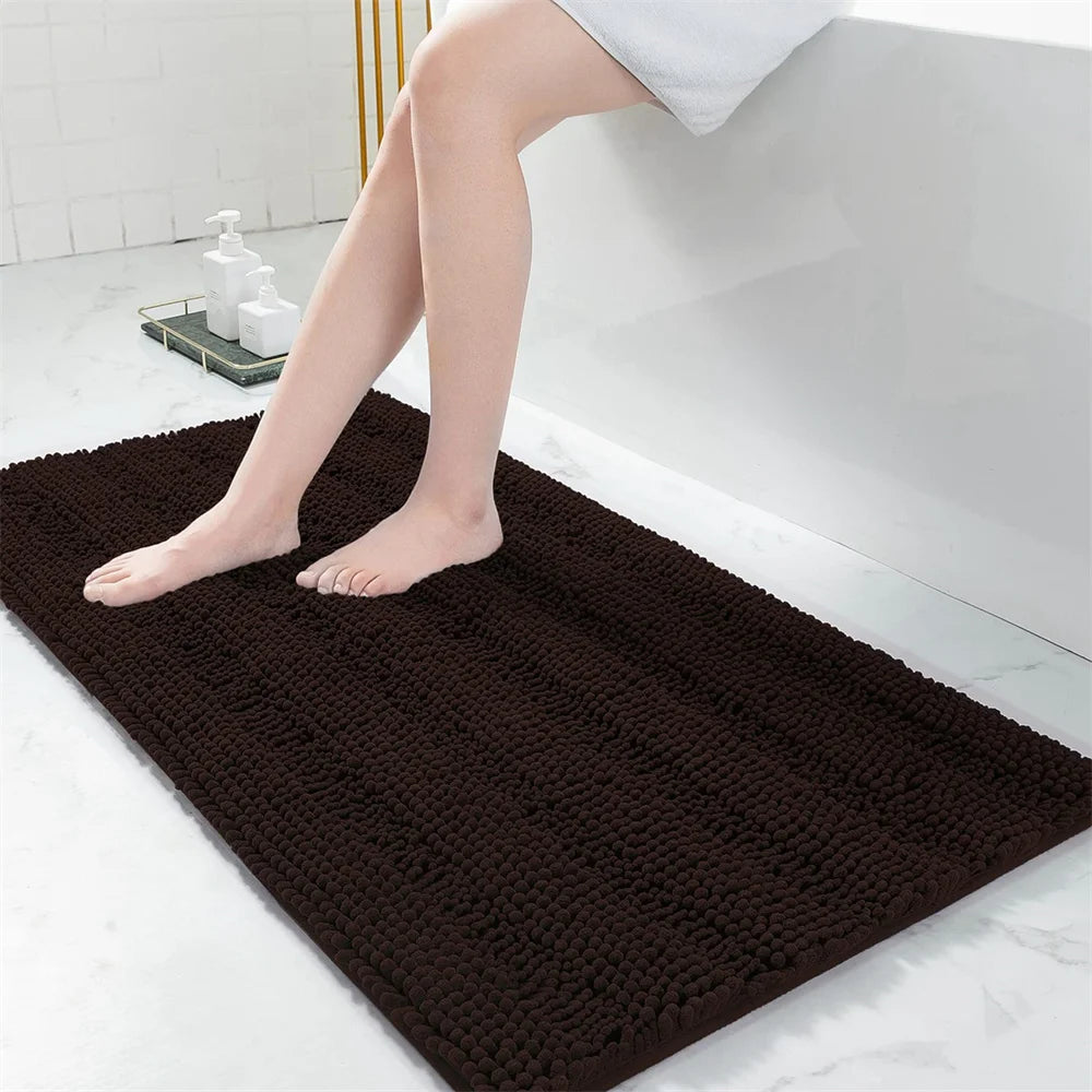 Olanly Chenille Bathroom Rug Non-Slip Bath Mat Soft Shower Bathroom Mat Floor Tub Fluffy Shag Bath Foot Rugs Microfiber Carpet