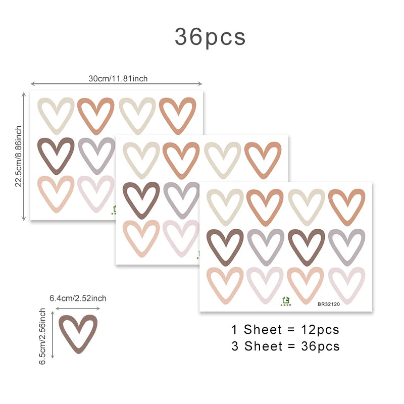 36-Piece Boho Heart Wall Stickers - Trendy Bohemian Wall Decals for Living Room, Bedroom & Nursery - Hom Haven