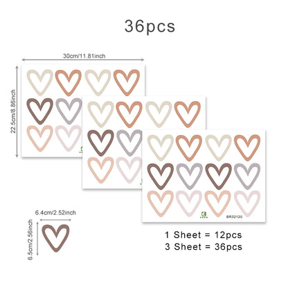 36-Piece Boho Heart Wall Stickers - Trendy Bohemian Wall Decals for Living Room, Bedroom & Nursery - Hom Haven