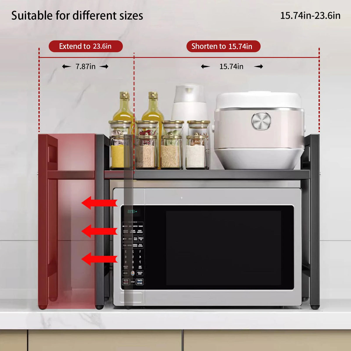 Expandable Microwave Shelf Organizer (42-64cm) - Moisture & Rust Proof Countertop Storage Rack - Hom Haven
